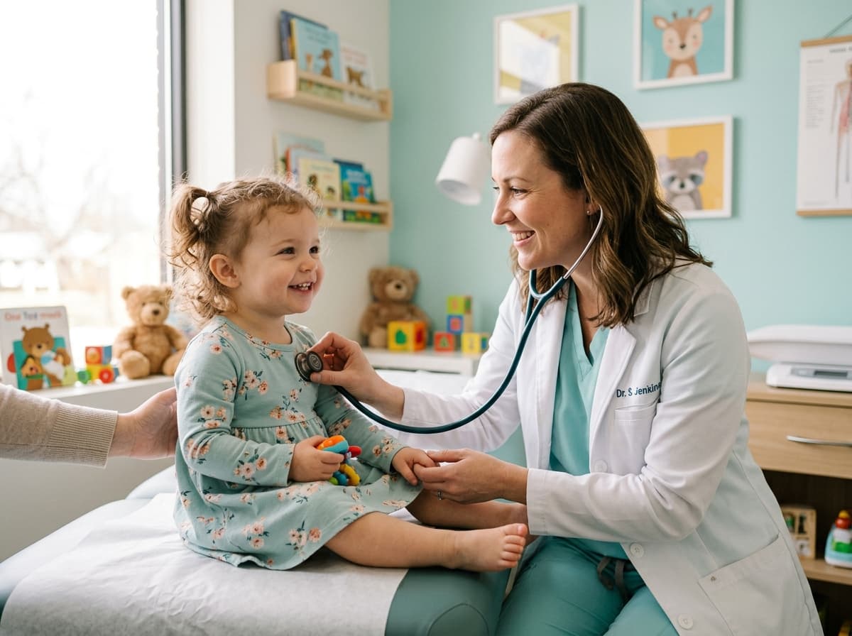 Niño saludable siendo evaluado por un médico pediatra